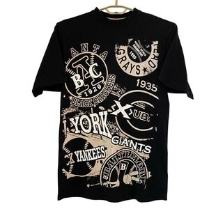 Negro Leagues Baseball Graphic Logos Print T-Shirt Short Sleeve Black Fit Medium